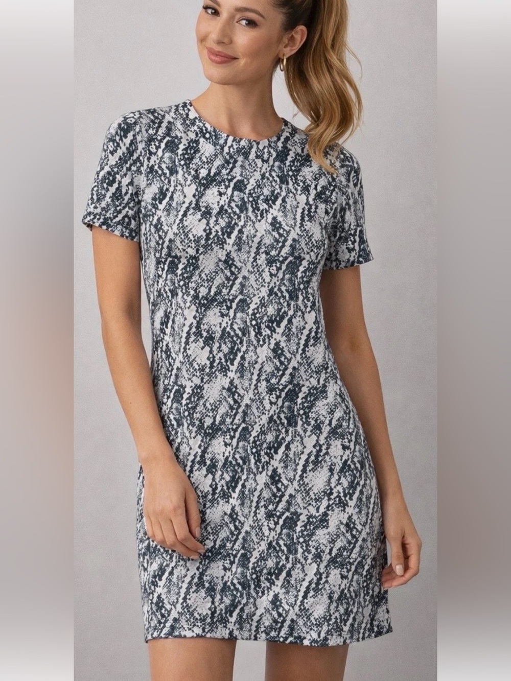 Mango Basics Snakeskin Print Shift Mini Dress Blue White Size L
